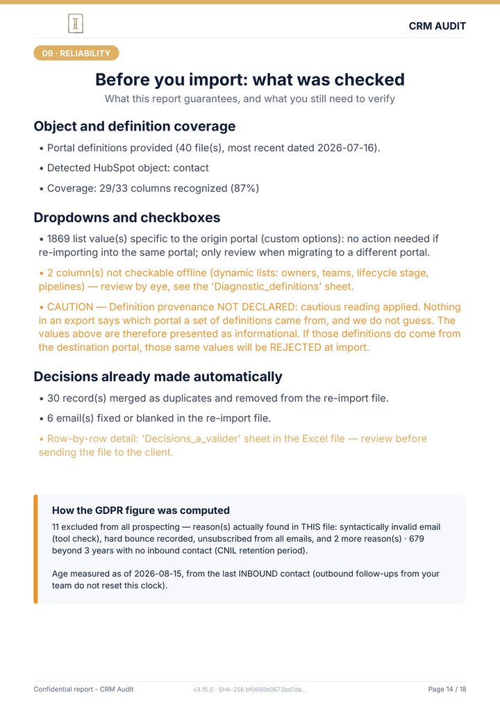Page 14 of the report: Before you import: what was checked