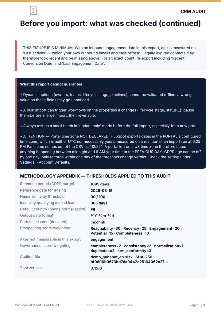 Page 15 of the report: Before you import: what was checked (continued)