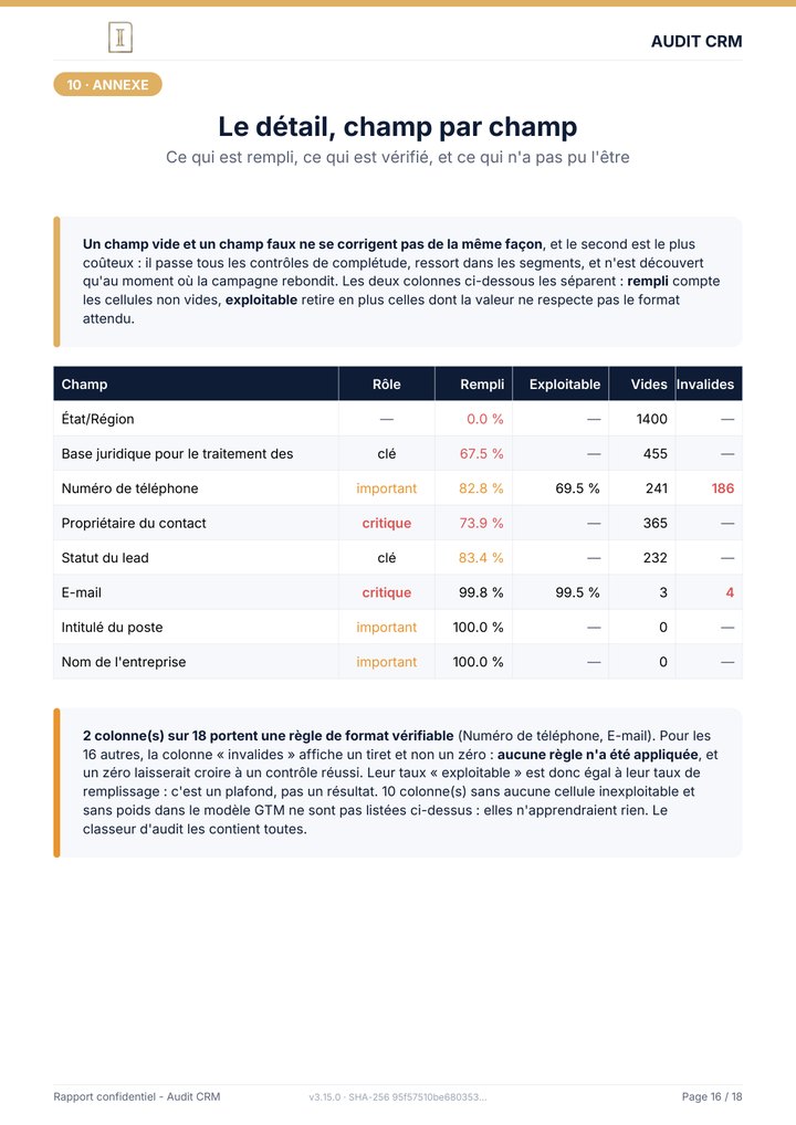 Page 16 du rapport : Le détail, champ par champ