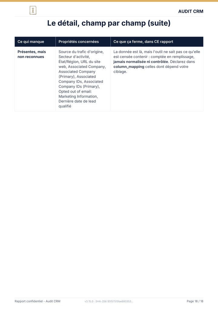 Page 18 du rapport : Le détail, champ par champ (suite)