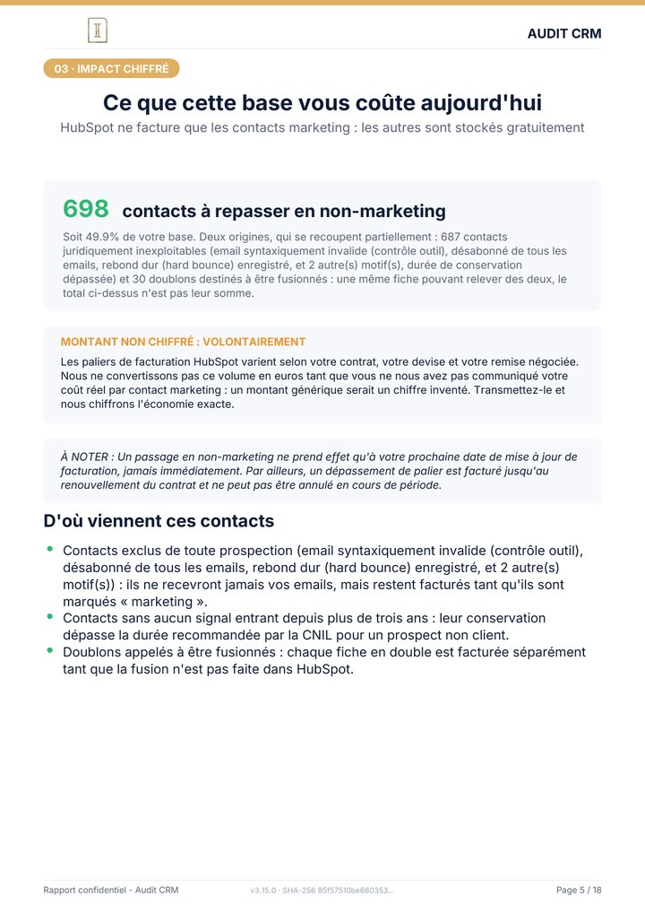 Page 5 du rapport : Ce que cette base vous coûte aujourd'hui